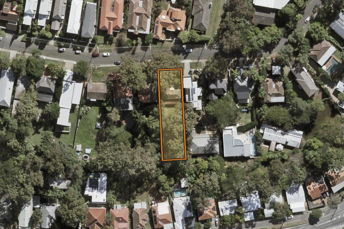 Aerial photo of 119 Ninth Avenue, St Lucia QLD 4067 with the lot boundary outlined in amber