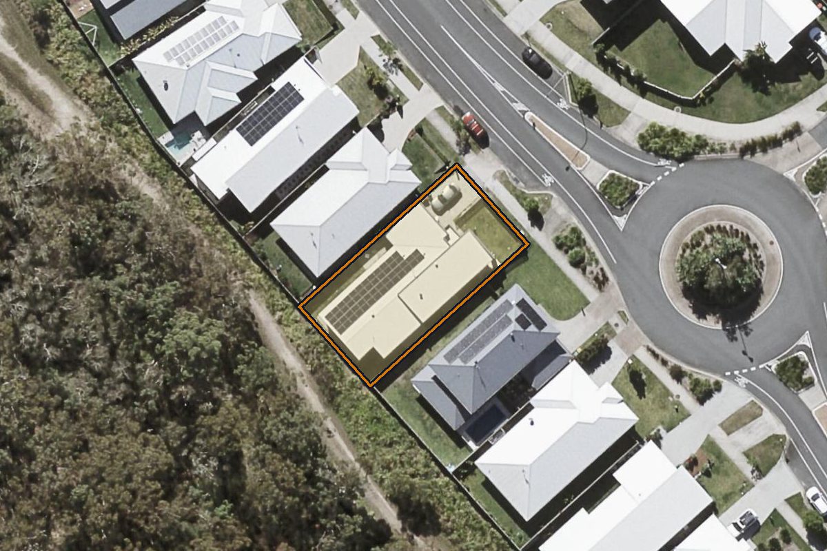 Aerial photo of 156 Old Emu Mountain Road, Peregian Beach QLD 4573 with the lot boundary outlined in amber