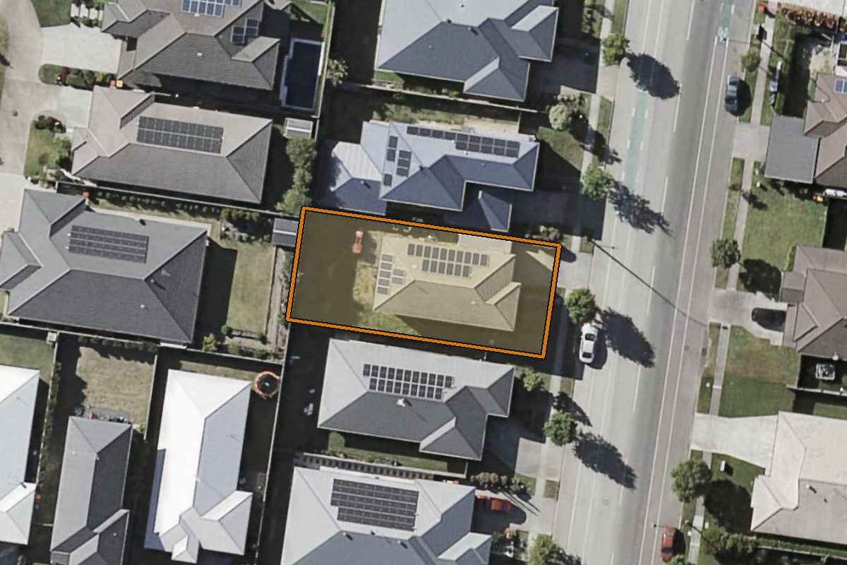 Aerial photo of 181 Canvey Road, Upper Kedron QLD 4055 with the lot boundary outlined in amber