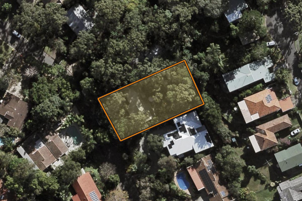 Aerial photo of 19 Lytham Street, Indooroopilly QLD 4068 with the lot boundary outlined in amber