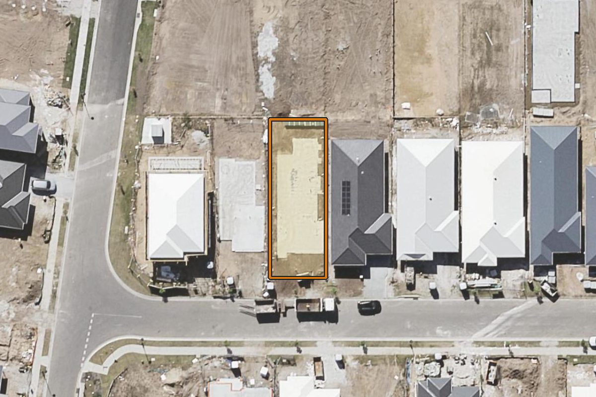 Aerial photo of 19 Myrtle Road, Greenbank QLD 4124 with the lot boundary outlined in amber