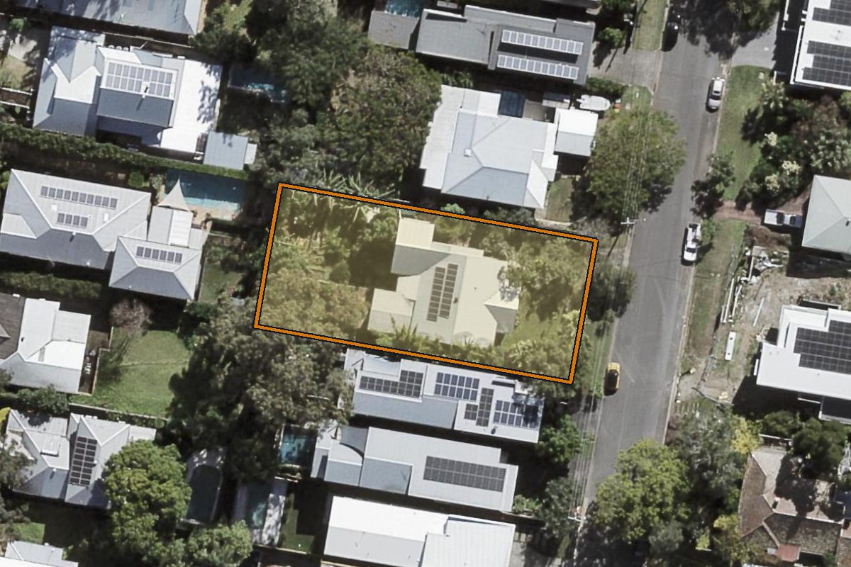 Aerial photo of 19 Victoria Street, Indooroopilly QLD 4068 with the lot boundary outlined in amber