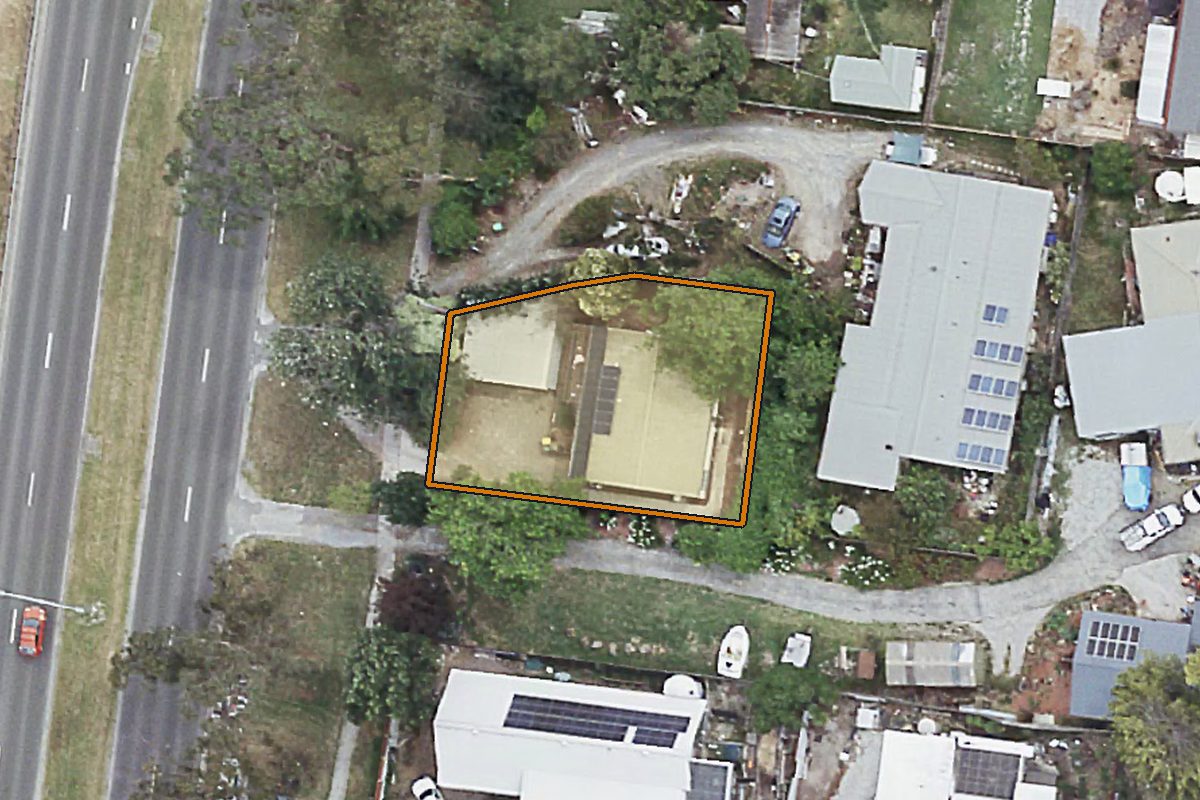 Aerial photo of 240a Swansea Road, Mount Evelyn VIC 3796 with the lot boundary outlined in amber