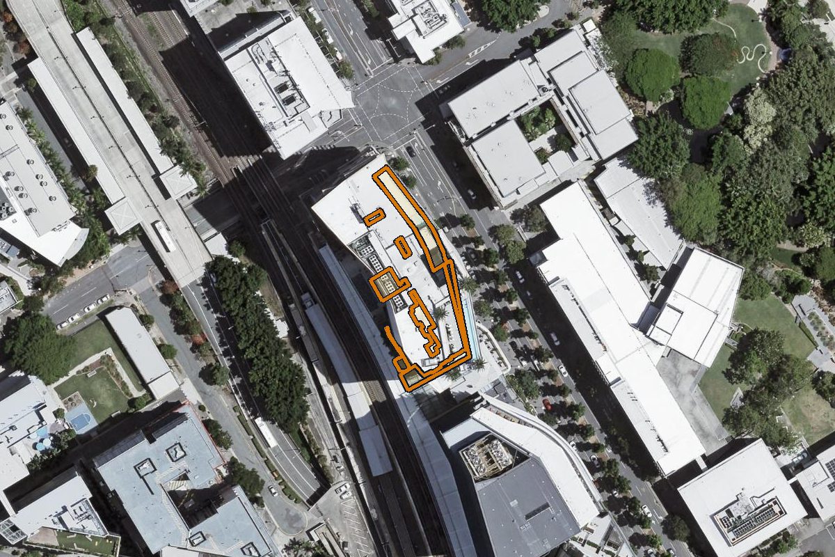 Aerial photo of 269 Grey Street, South Brisbane QLD 4101 with the lot boundary outlined in amber