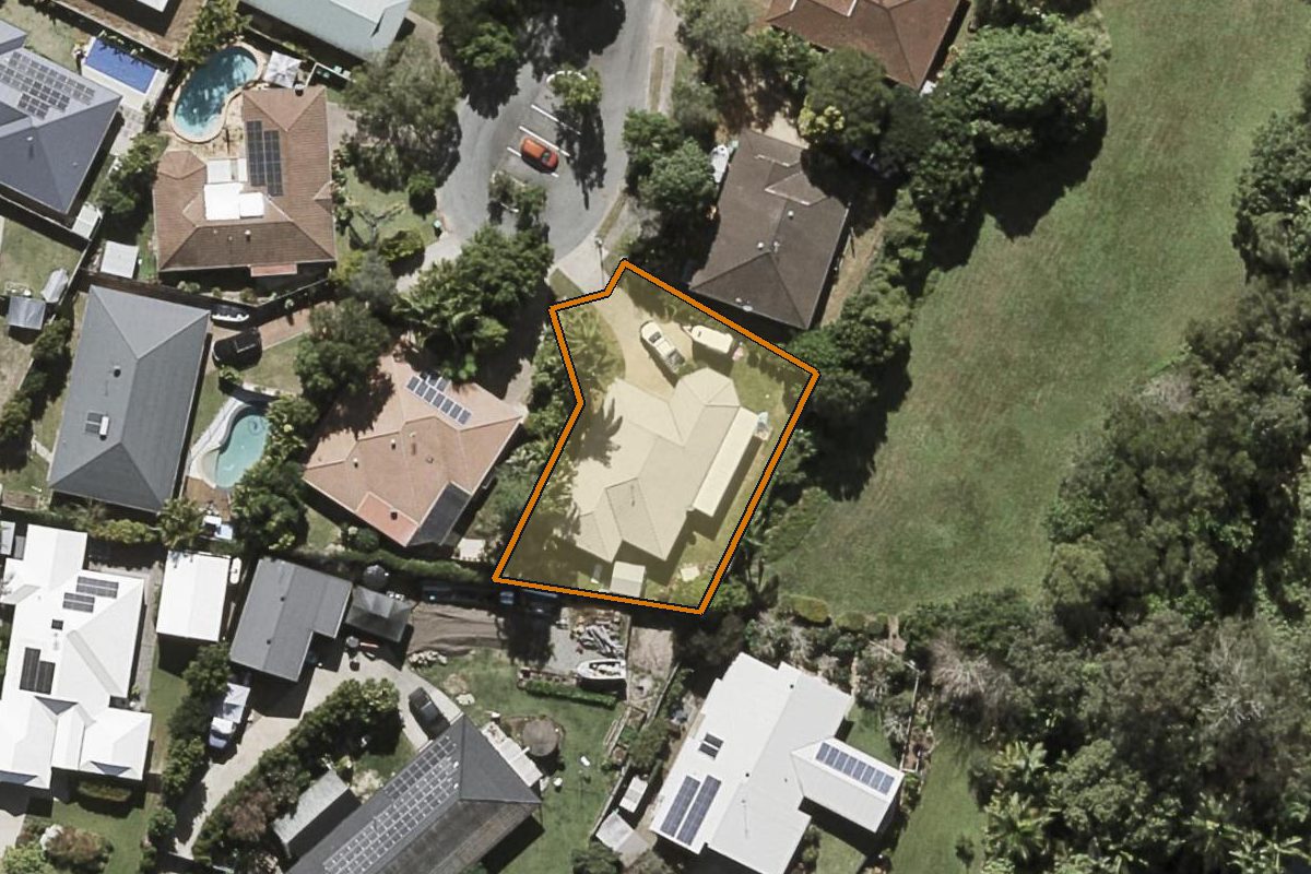 Aerial photo of 29 Starkey Street, Palmwoods QLD 4555 with the lot boundary outlined in amber