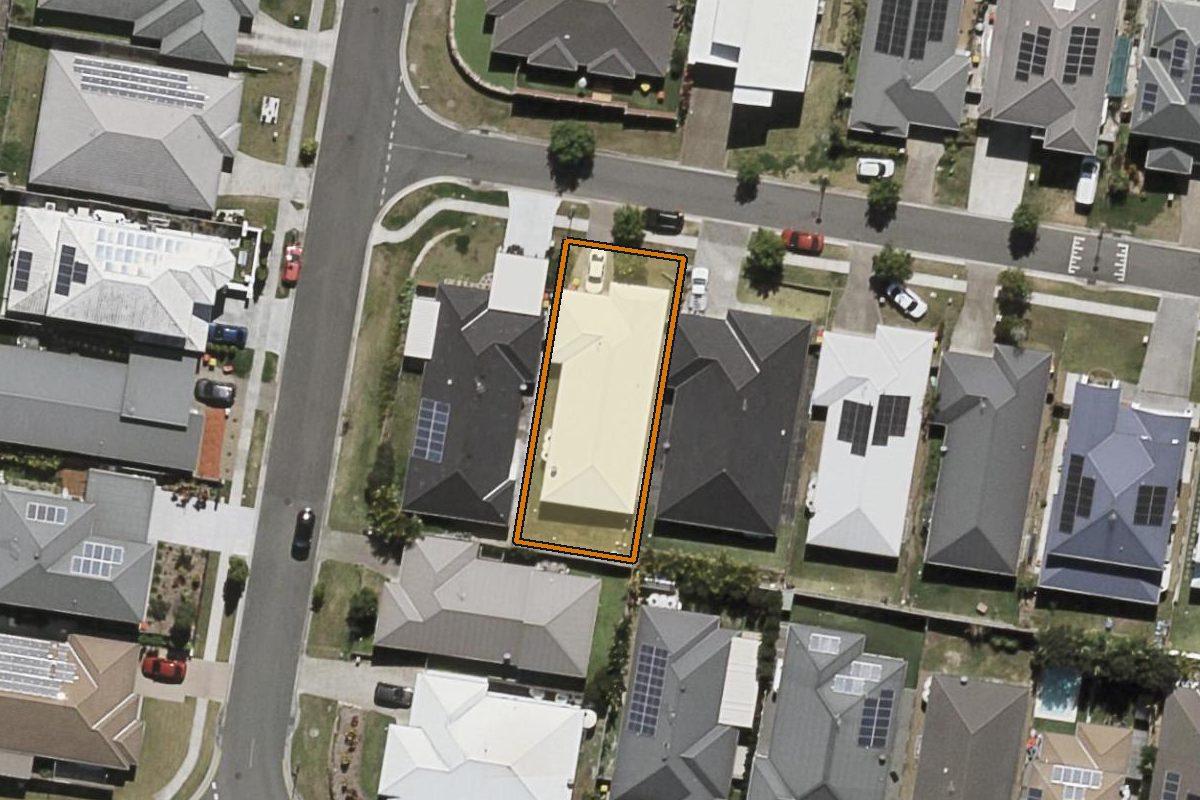 Aerial photo of 3 Bentley Street, Heathwood QLD 4110 with the lot boundary outlined in amber