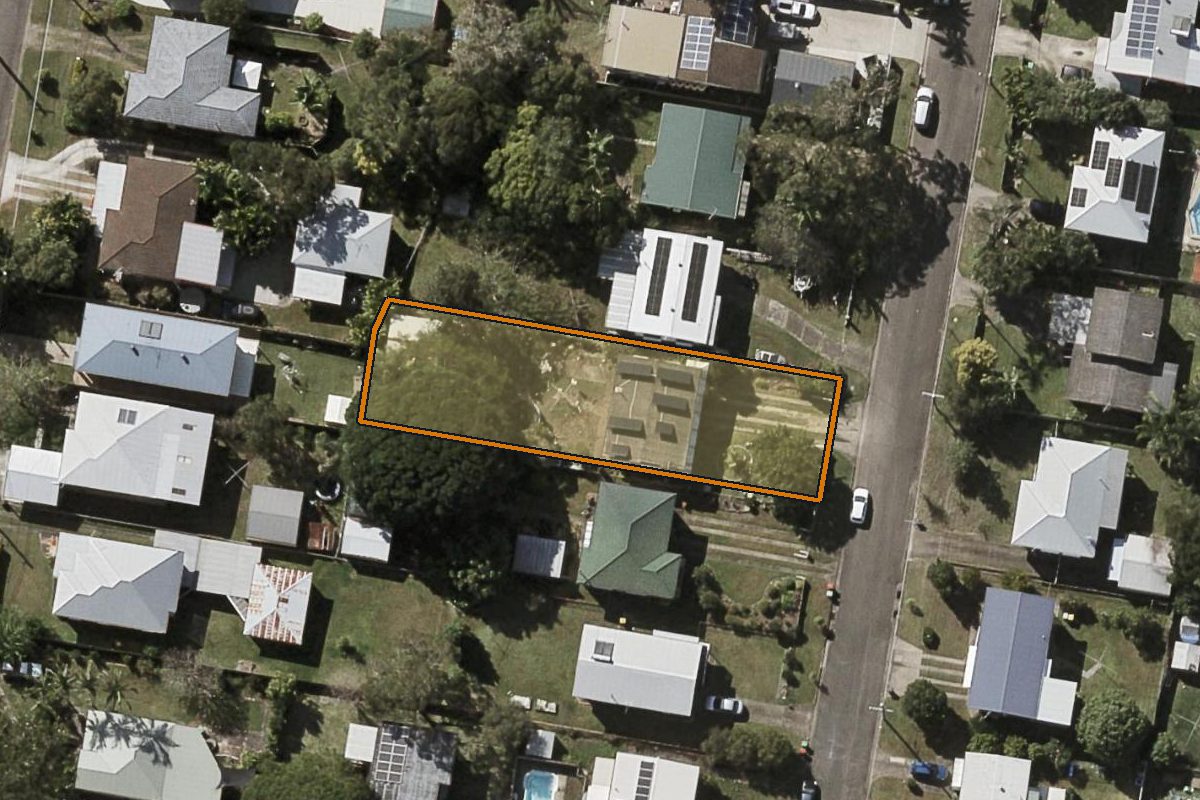 Aerial photo of 30 Cresfield Street, Zillmere QLD 4034 with the lot boundary outlined in amber