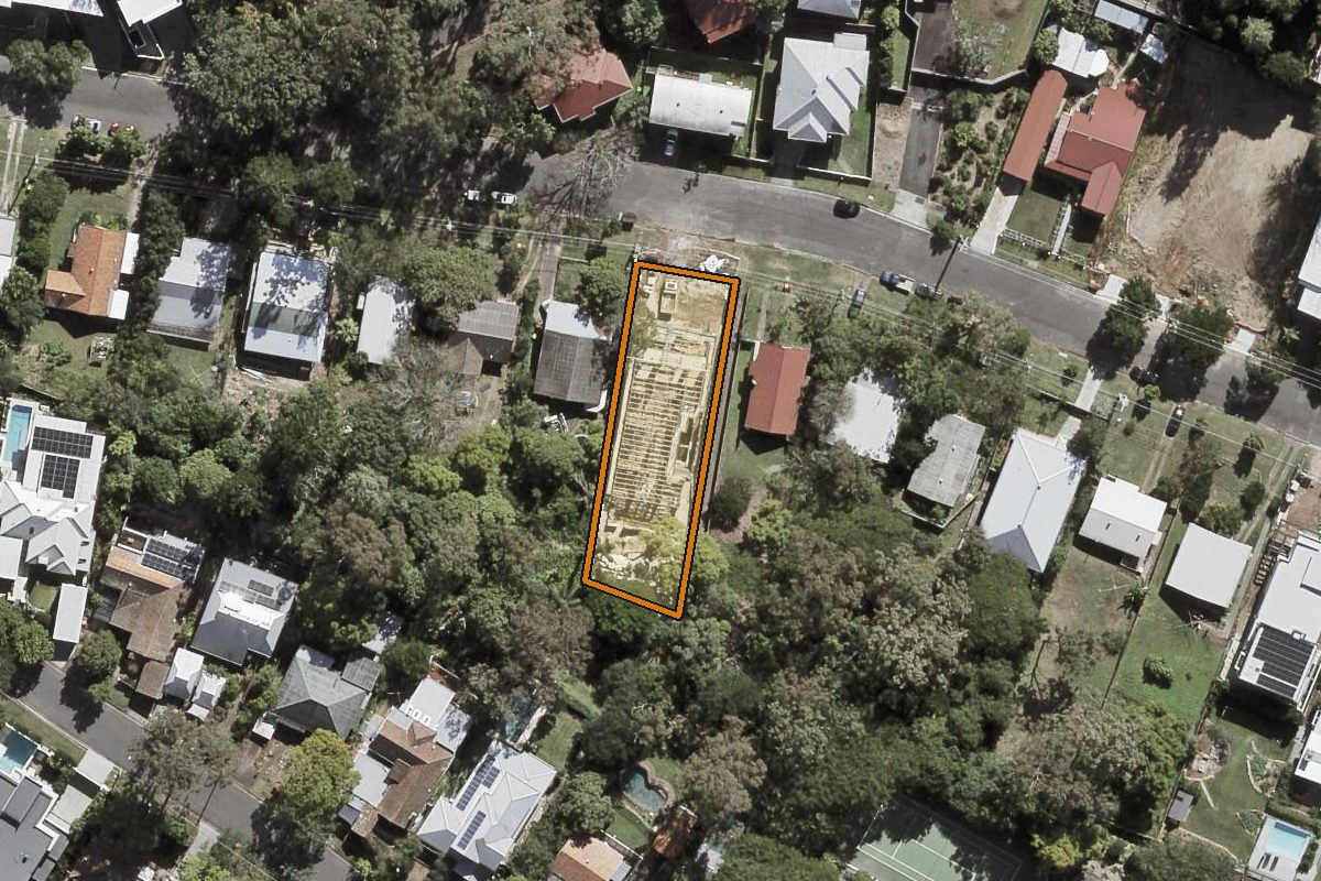 Aerial photo of 34 Todd Street, Taringa QLD 4068 with the lot boundary outlined in amber