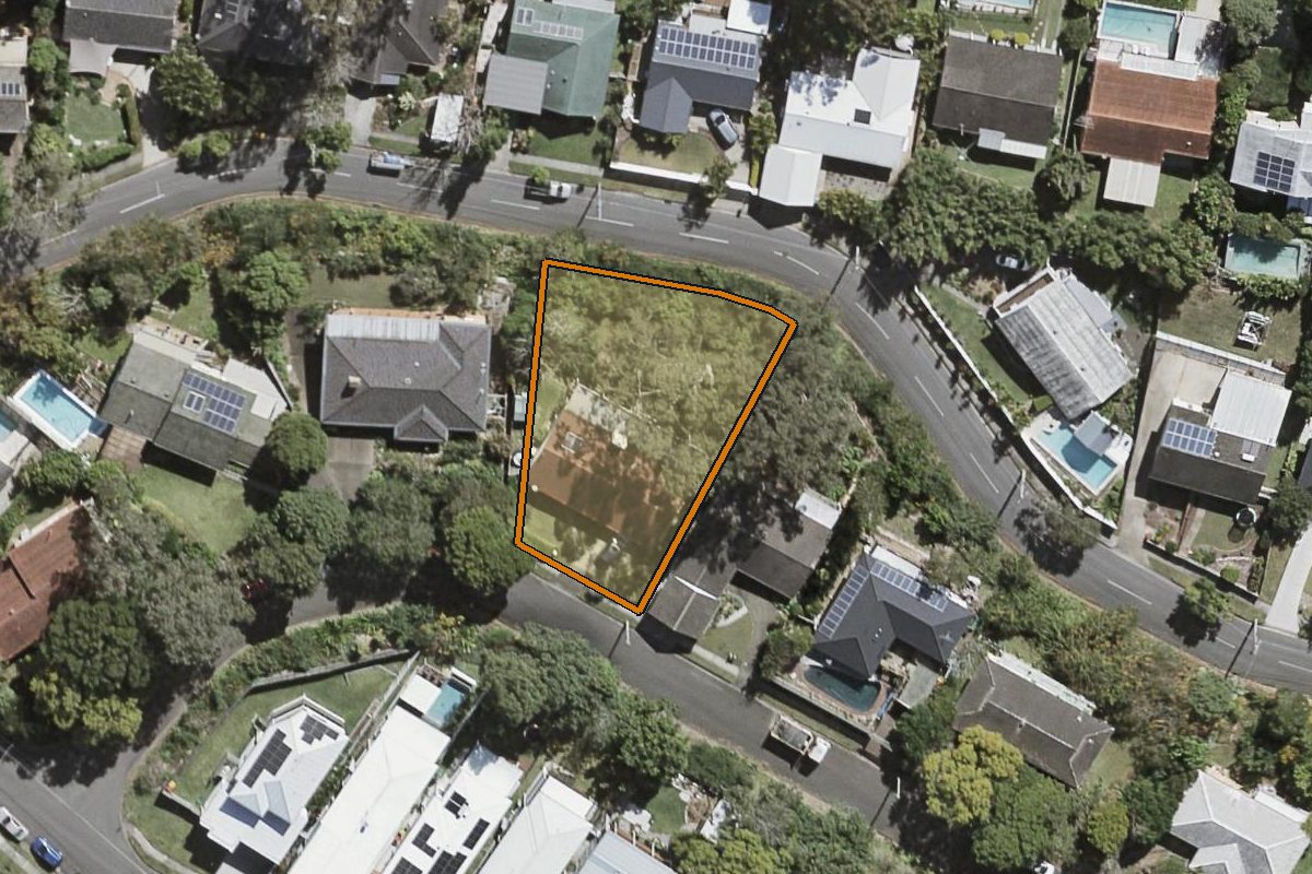 Aerial photo of 35 Rothesay Street, Kenmore QLD 4069 with the lot boundary outlined in amber