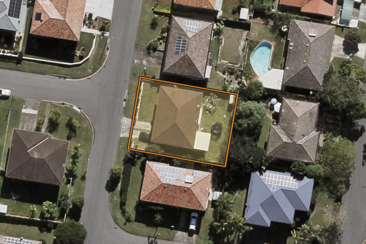 Aerial photo of 37 Swanfield Street, MacGregor QLD 4109 with the lot boundary outlined in amber