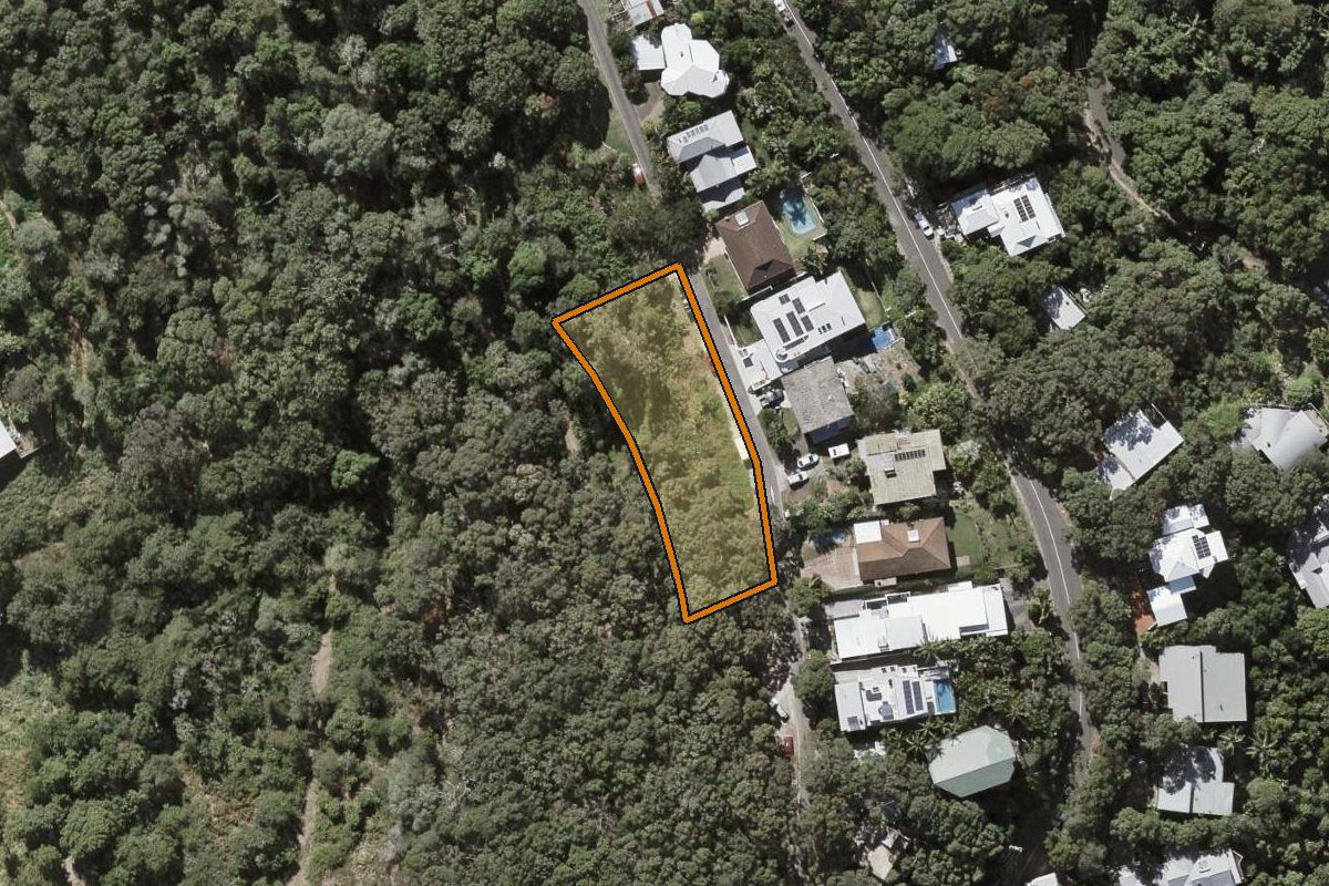 Aerial photo of 38 Horizons Drive, Coolum Beach QLD 4573 with the lot boundary outlined in amber