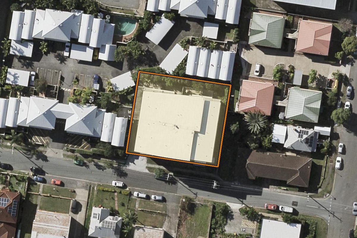 Aerial photo of 38 Lowerson Street, Lutwyche QLD 4030 with the lot boundary outlined in amber