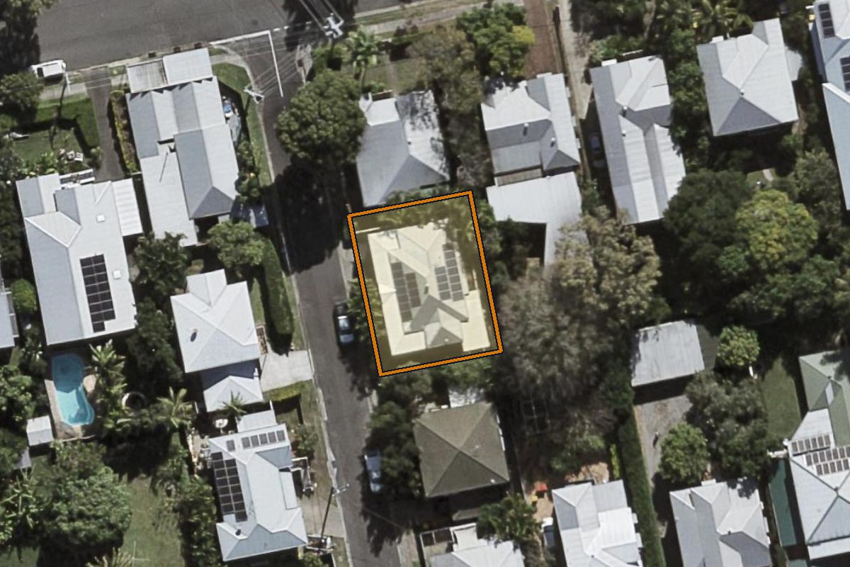 Aerial photo of 39 Franklin Street, Kelvin Grove QLD 4059 with the lot boundary outlined in amber