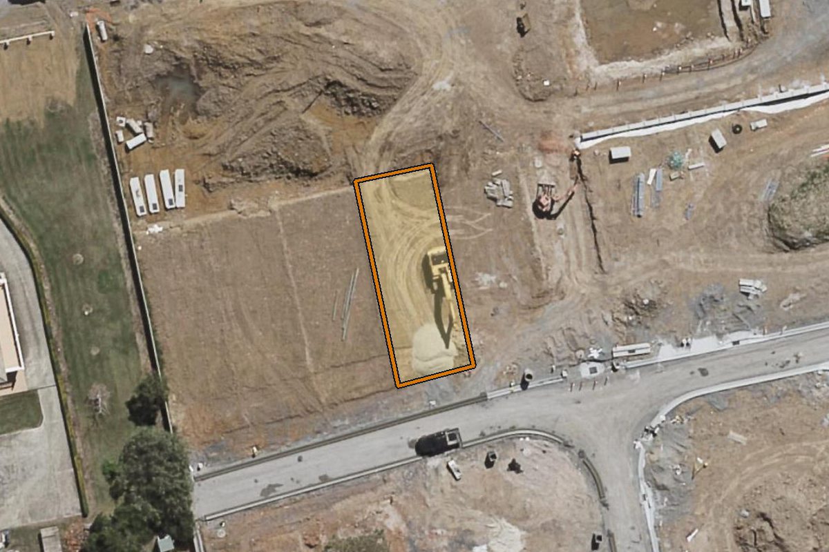 Aerial photo of 44 Terrericche Place, Richlands QLD 4077 with the lot boundary outlined in amber
