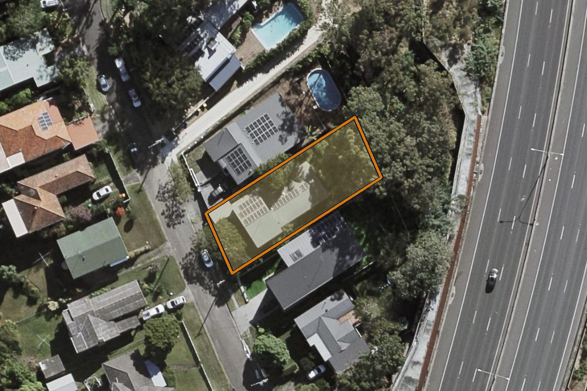 Aerial photo of 47 Coverdale Street, Indooroopilly QLD 4068 with the lot boundary outlined in amber