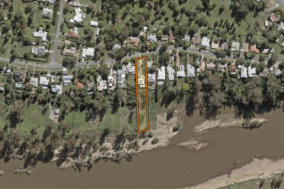 Aerial photo of 49 Atkinson Drive, Karana Downs QLD 4306 with the lot boundary outlined in amber
