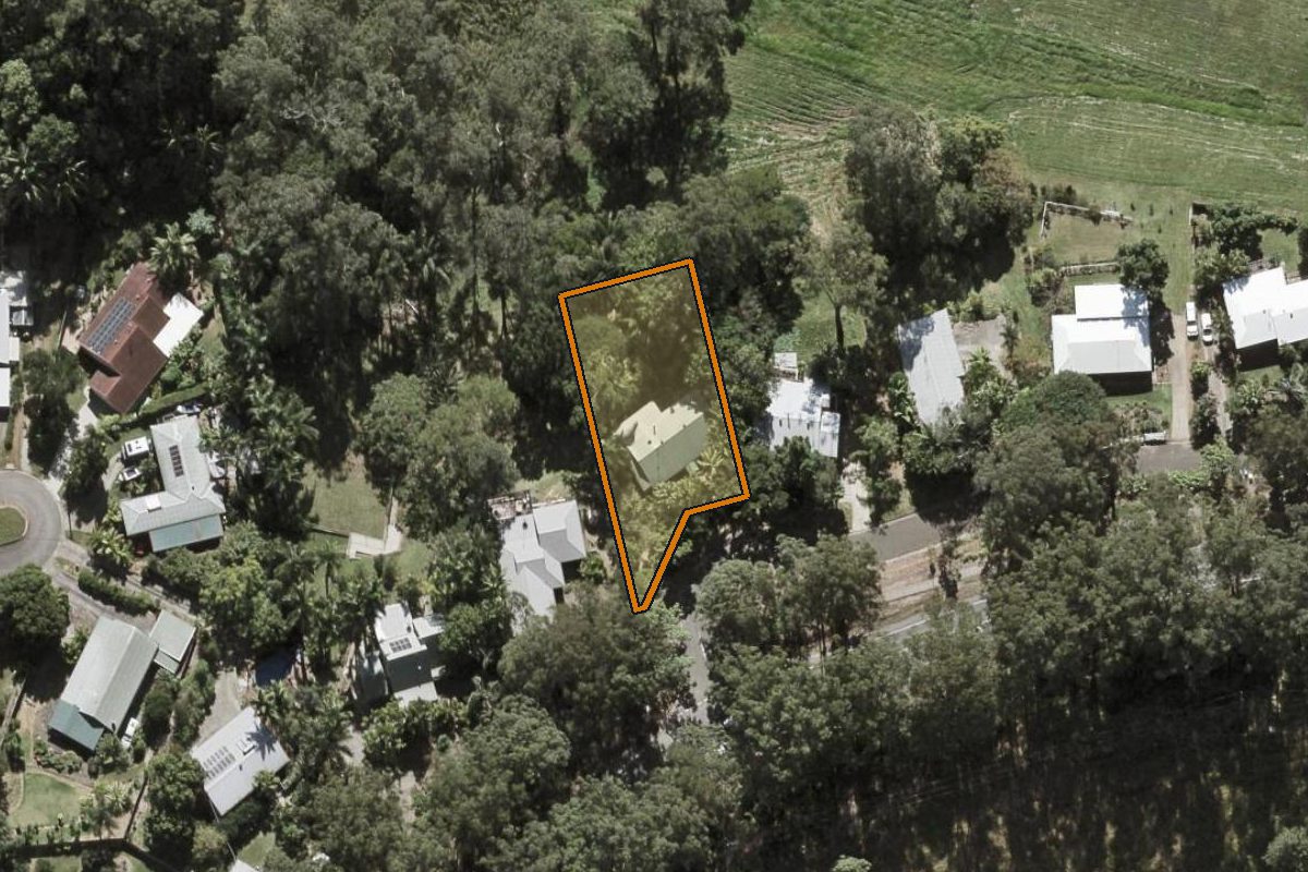 Aerial photo of 5 Colsak Close, Palmwoods QLD 4555 with the lot boundary outlined in amber