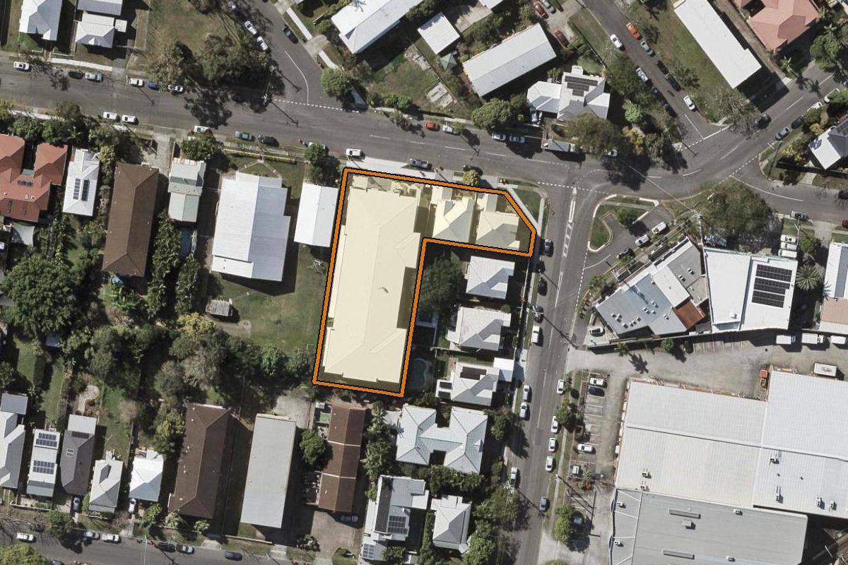 Aerial photo of 51 Robinson Road, Nundah QLD 4012 with the lot boundary outlined in amber