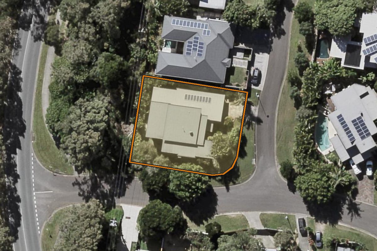 Aerial photo of 52 Elly Circuit, Coolum Beach QLD 4573 with the lot boundary outlined in amber