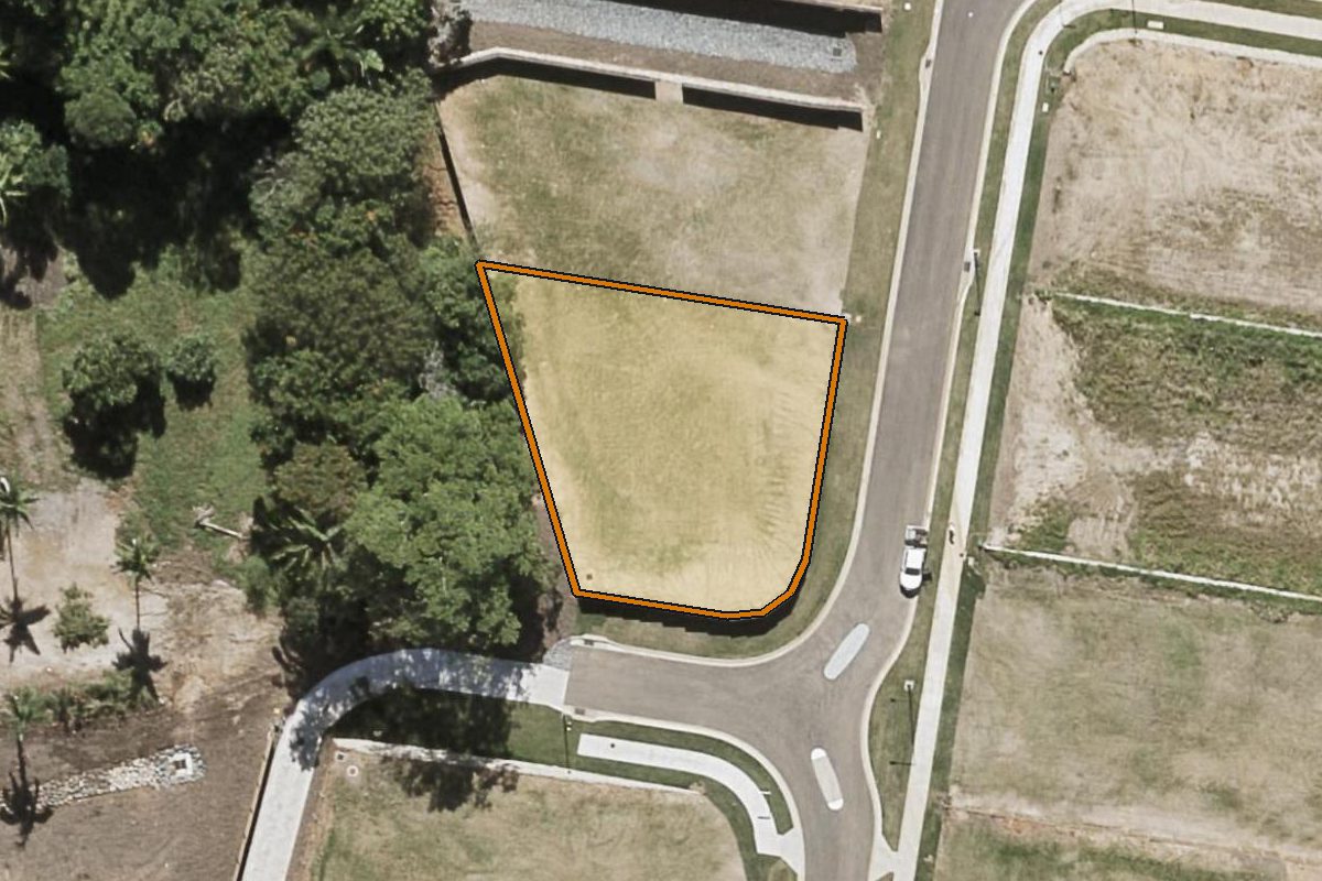 Aerial photo of 52 Golden Pine Way, Palmwoods QLD 4555 with the lot boundary outlined in amber