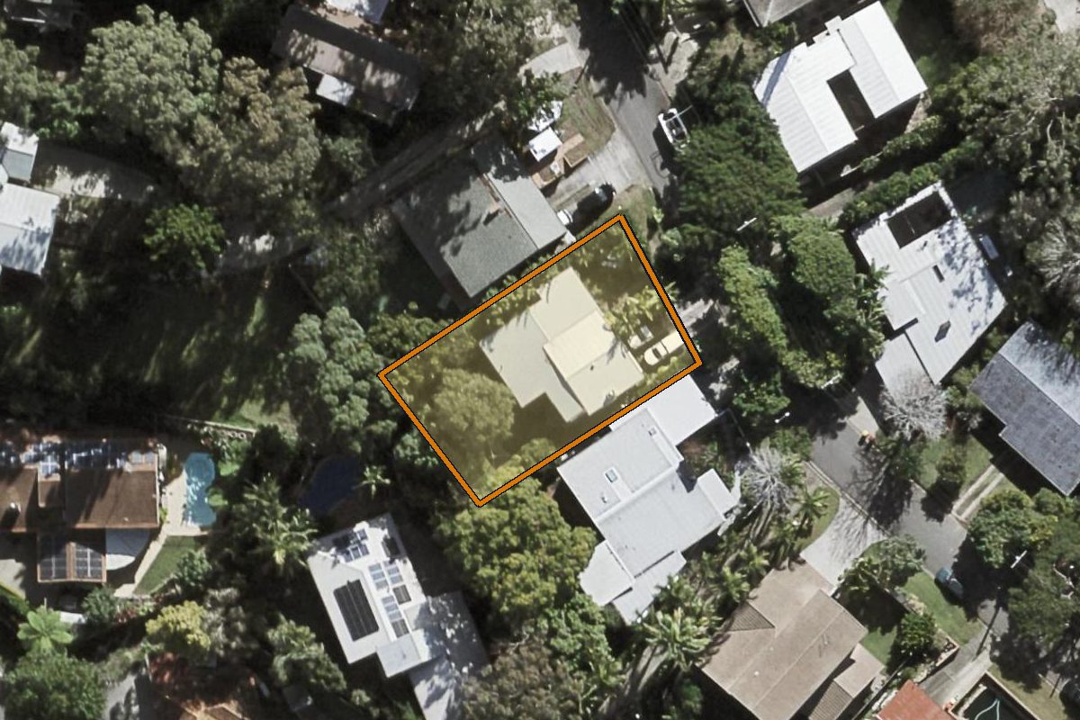 Aerial photo of 60 Blackstone Street, Indooroopilly QLD 4068 with the lot boundary outlined in amber