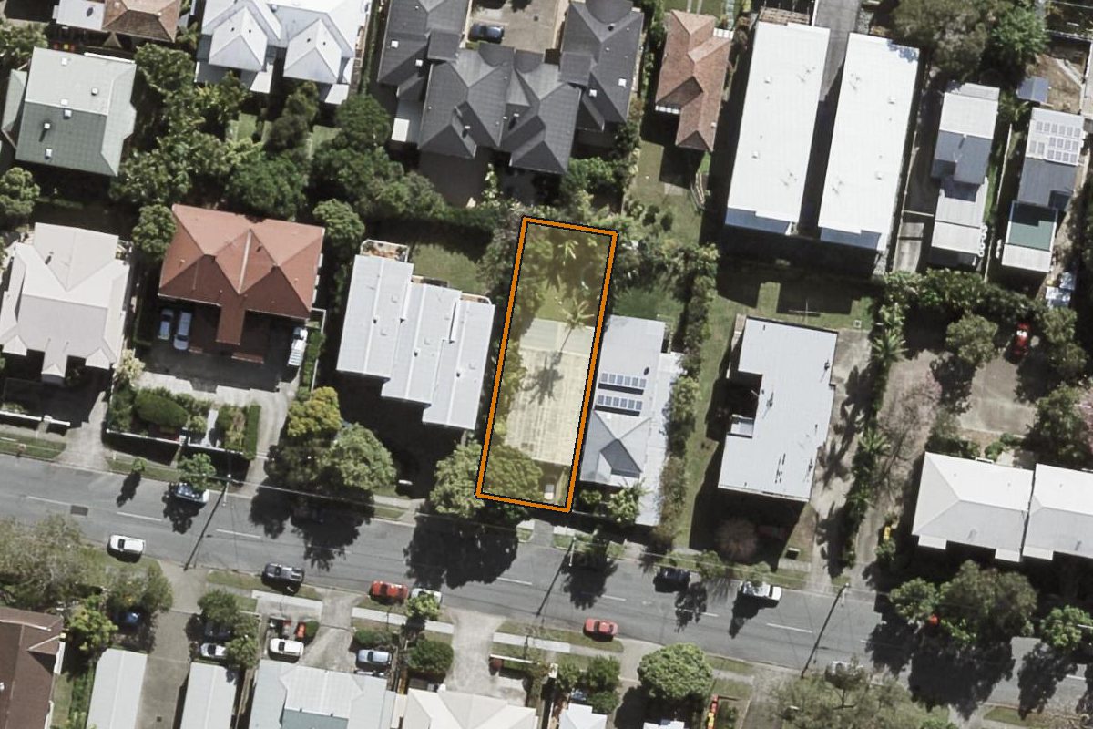 Aerial photo of 69 Waverley Road, Taringa QLD 4068 with the lot boundary outlined in amber