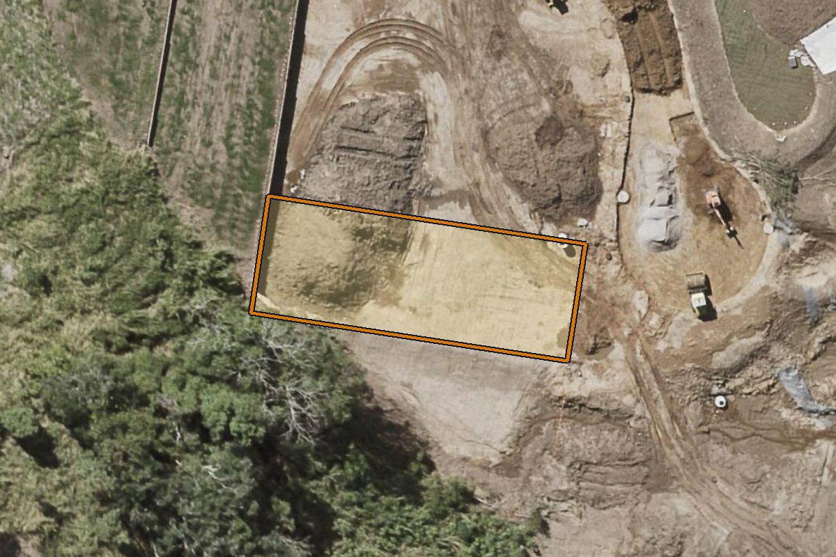 Aerial photo of 70 Pope Avenue, Burnside QLD 4560 with the lot boundary outlined in amber