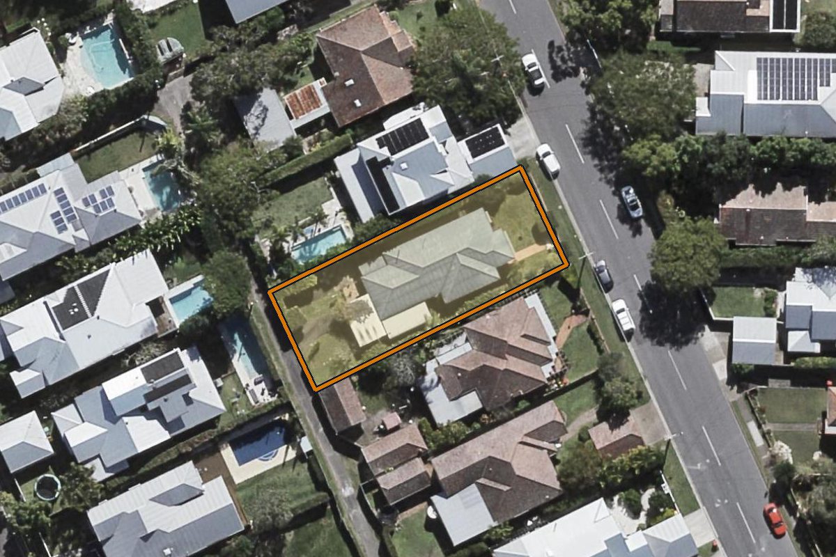 Aerial photo of 78 Glenlyon Drive, Ashgrove QLD 4060 with the lot boundary outlined in amber