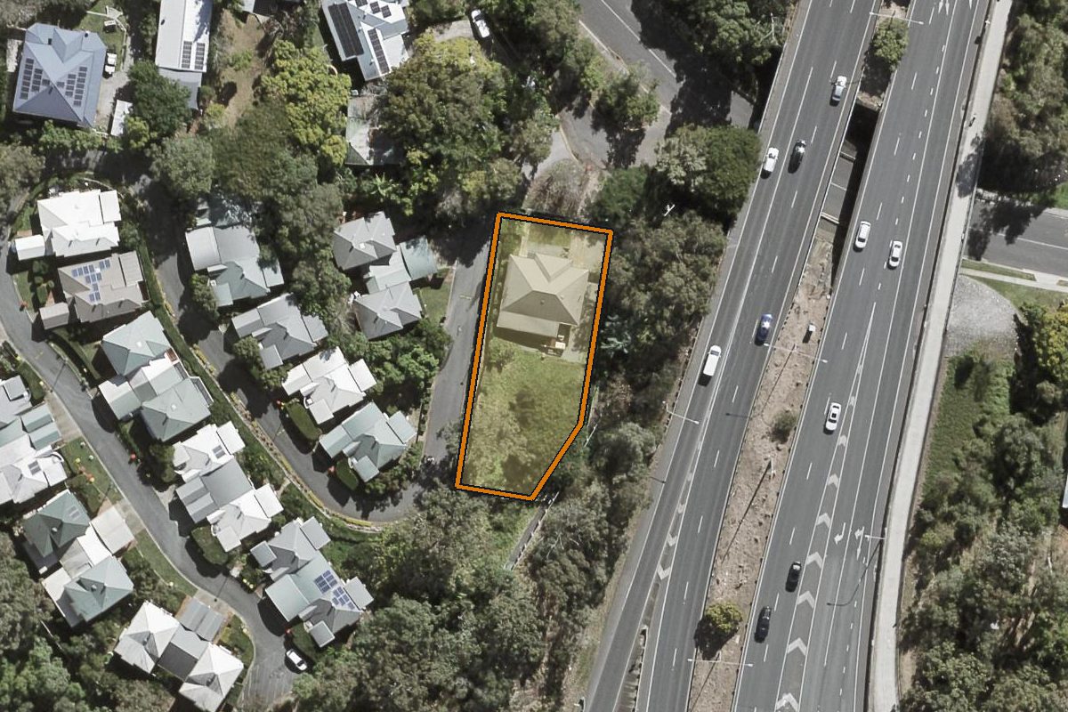 Aerial photo of 80 Russell Terrace, Indooroopilly QLD 4068 with the lot boundary outlined in amber