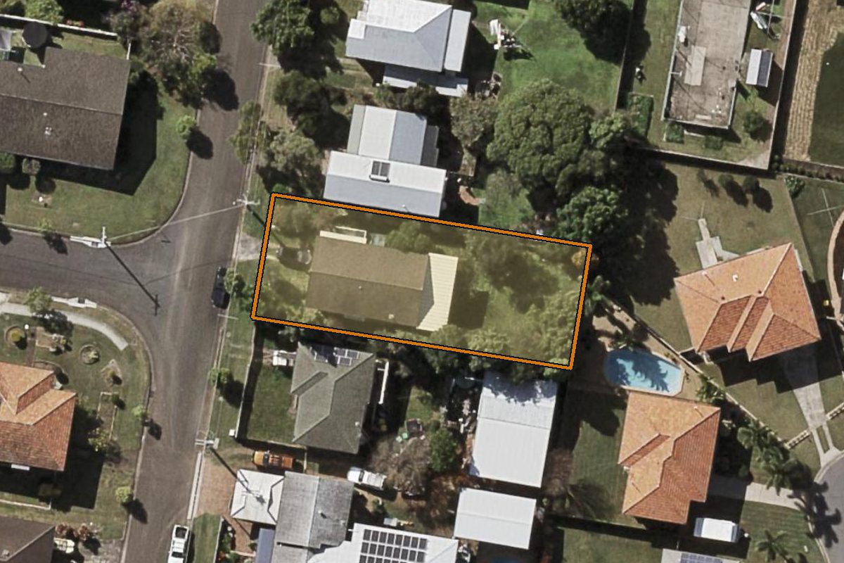 Aerial photo of 9 Budgeree Street, Zillmere QLD 4034 with the lot boundary outlined in amber