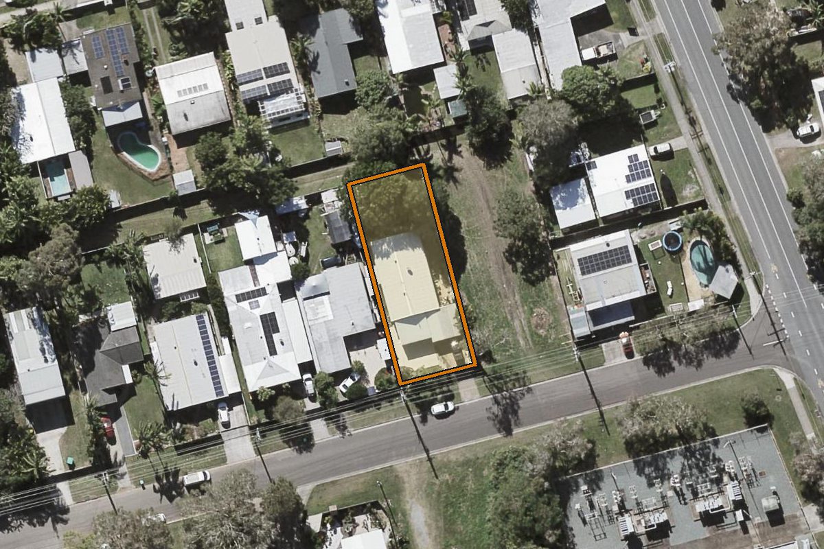 Aerial photo of 92 Greenoaks Drive, Coolum Beach QLD 4573 with the lot boundary outlined in amber