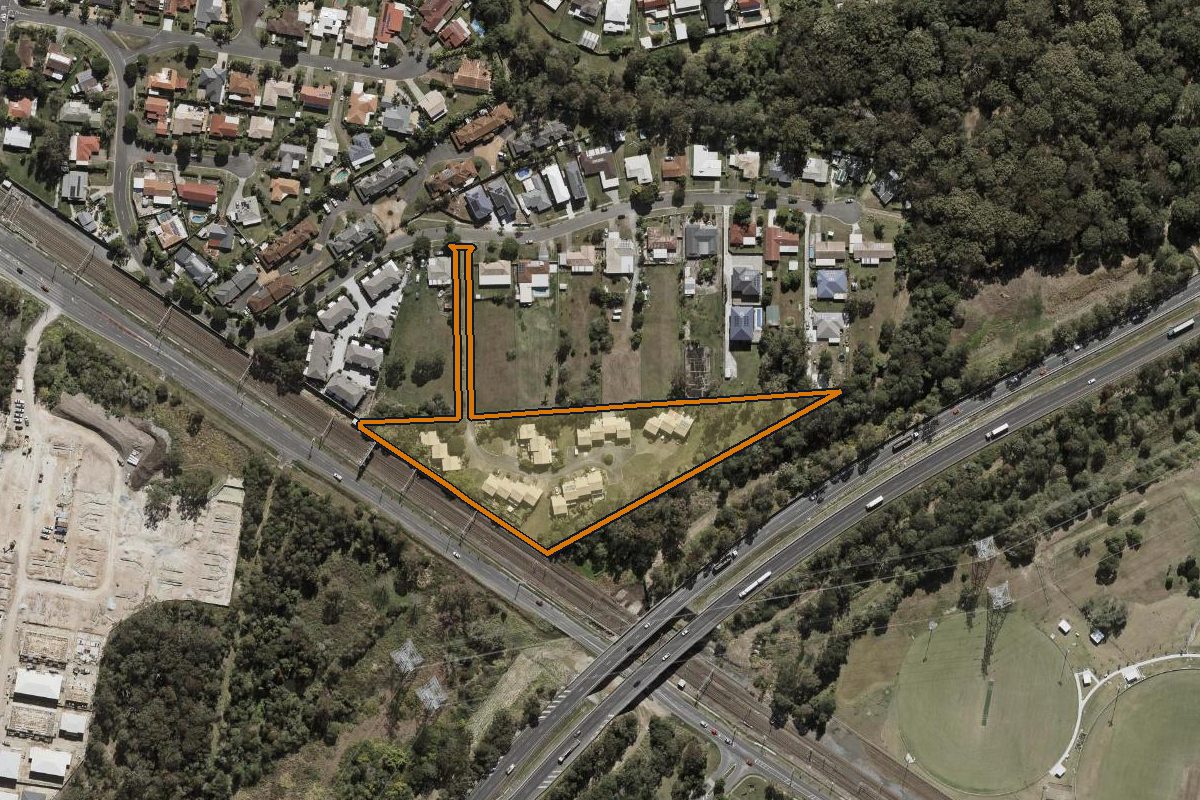 Aerial photo of 14/29 Corella Place, Runcorn QLD 4113 with the lot boundary outlined in amber