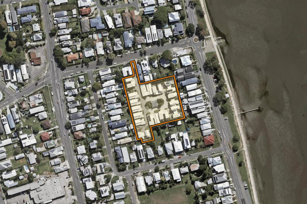 Aerial photo of 19/15 Twelfth Avenue, Brighton QLD 4017 with the lot boundary outlined in amber