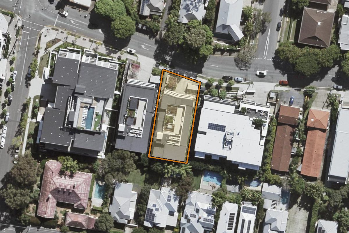 Aerial photo of 3/31 Lambert Road, Indooroopilly QLD 4068 with the lot boundary outlined in amber