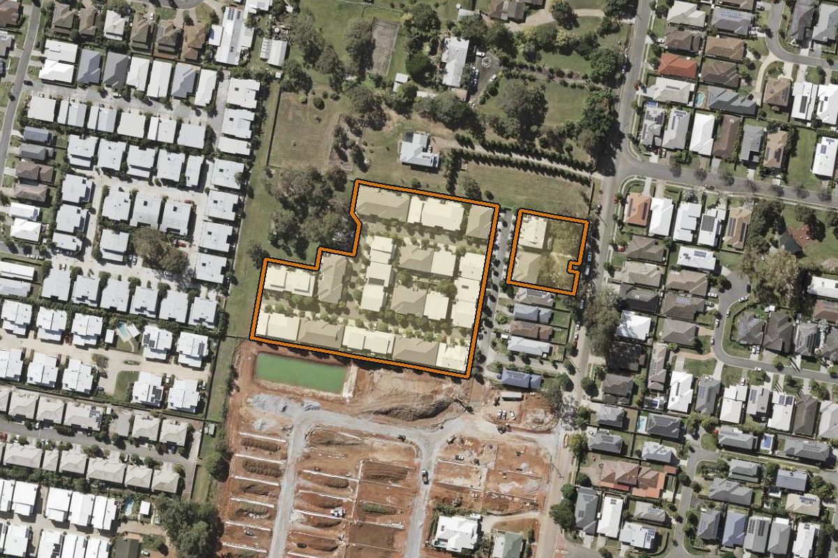 Aerial photo of 47/25 Northmarque Street, Carseldine QLD 4034 with the lot boundary outlined in amber