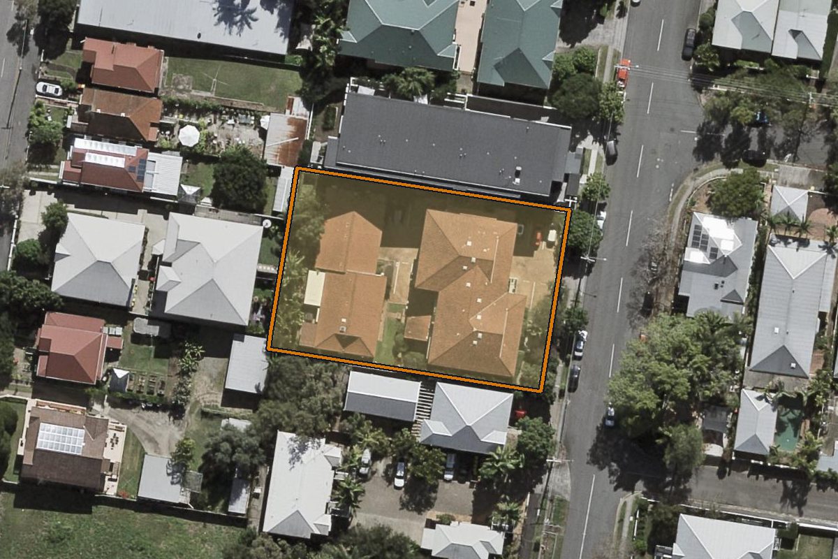 Aerial photo of 5/44 Cintra Road, Bowen Hills QLD 4006 with the lot boundary outlined in amber