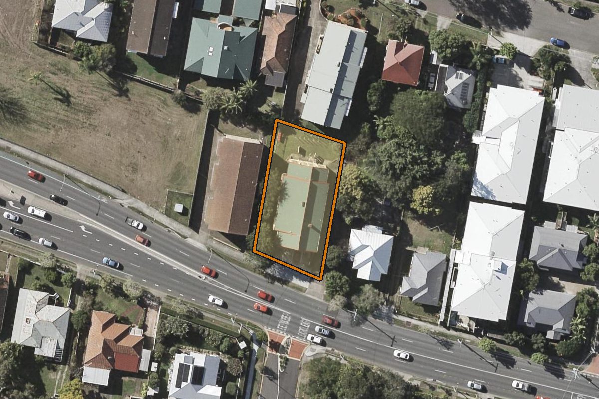 Aerial photo of 6/179 Samford Road, Enoggera QLD 4051 with the lot boundary outlined in amber