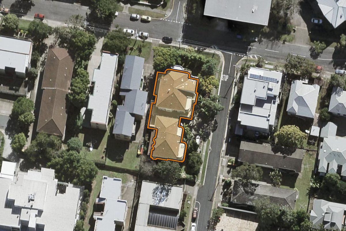 Aerial photo of 6/40 Maryvale Street, Toowong QLD 4066 with the lot boundary outlined in amber