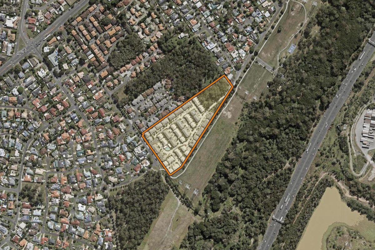 Aerial photo of 80/80 Coora Street, Wishart QLD 4122 with the lot boundary outlined in amber