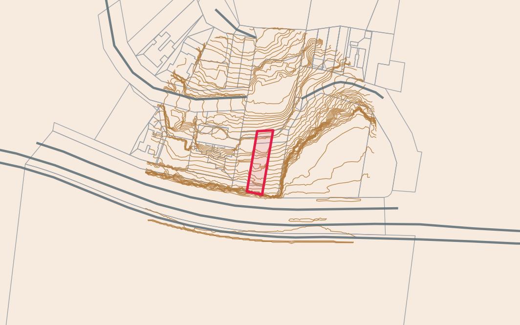 Sample LayeredGeo GIS export showing LiDAR contours, cadastre, roads and the project lot as vector layers