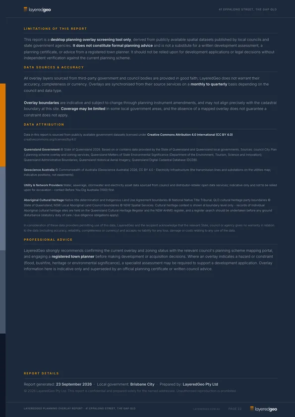 Limitations of this report page