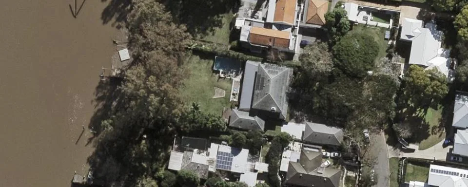 Aerial photo of a riverfront property in Chelmer, Brisbane